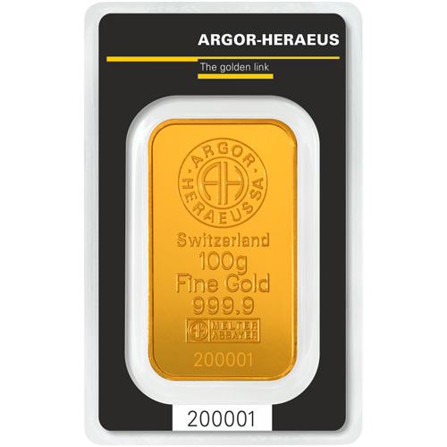 100 Gram Argor Heraeus Kinebar Gold Bar