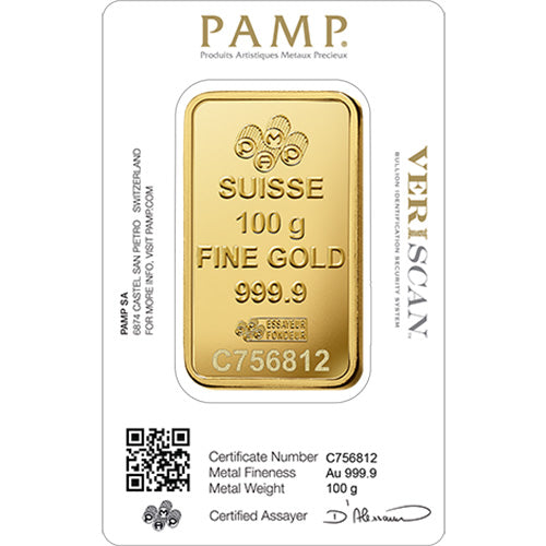 100 Gram PAMP Suisse Lady Fortuna Gold Bar