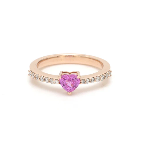 Pink Sapphire Heart Solitaire Ring
