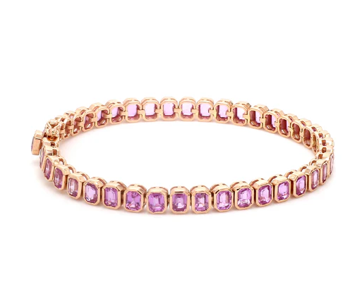Pink Sapphire Emerald Cut Bezel Set Bracelet