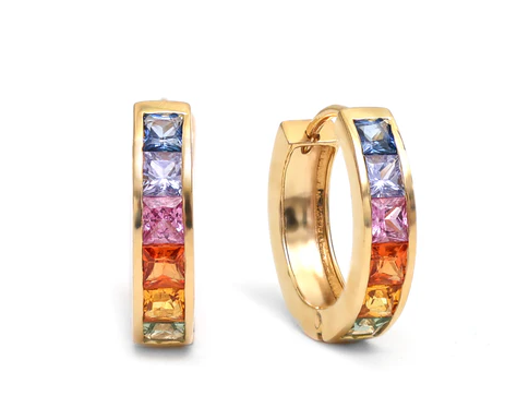 Rainbow Sapphire Princess Cut Small Hoops