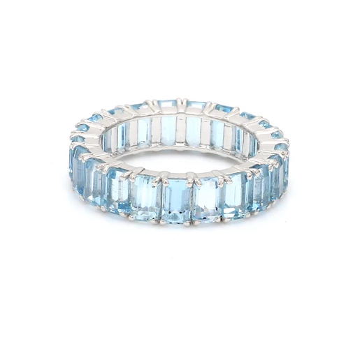 Aquamarine Octagon Eternity Band Ring