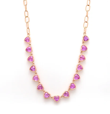 Pink Sapphire Heart Paperclip Chain Necklace