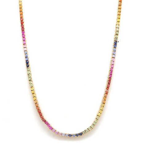 Rainbow Sapphire 2MM Tennis Necklace