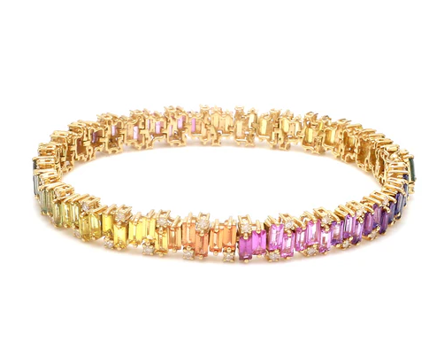 Rainbow Sapphire Baguette Zig Zag Bracelet