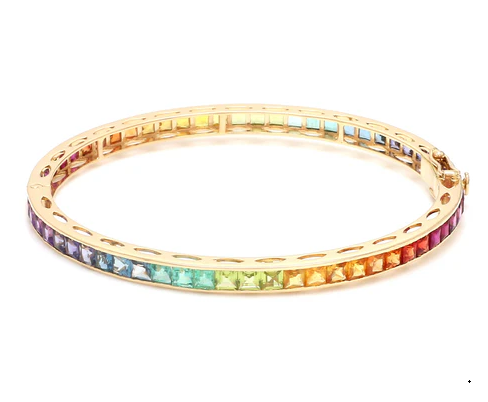 Rainbow Gemstone Princess Cut Bangle