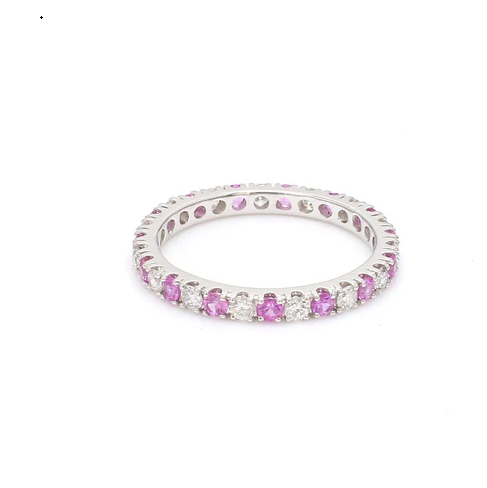 Pink Sapphire Round Alternate Diamond Ring