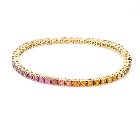 Rainbow Sapphire Princess Cut Tennis Bracelet