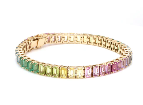 Rainbow Gemstone Emerald Cut Pastel Bracelet