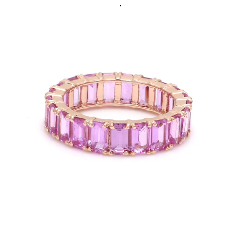 Pink Sapphire Emerald Cut Eternity Ring