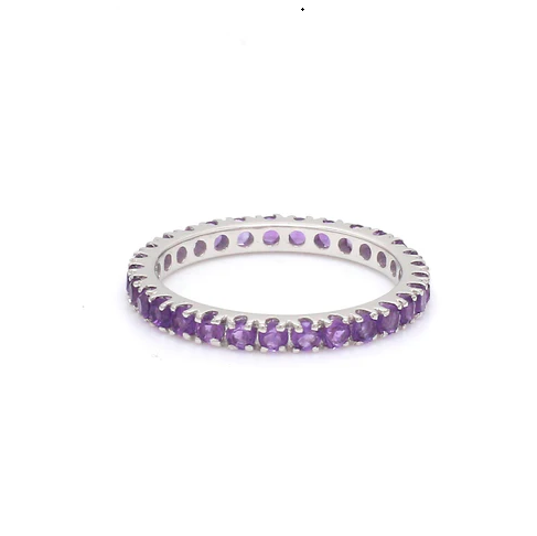 Amethyst Round Thin Eternity Band Ring