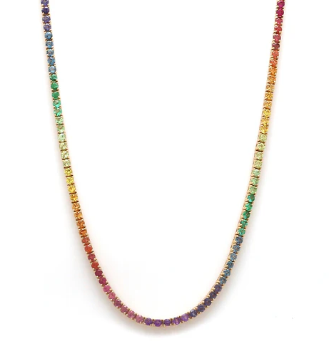 Rainbow Gemstone 2MM Round Tennis Necklace