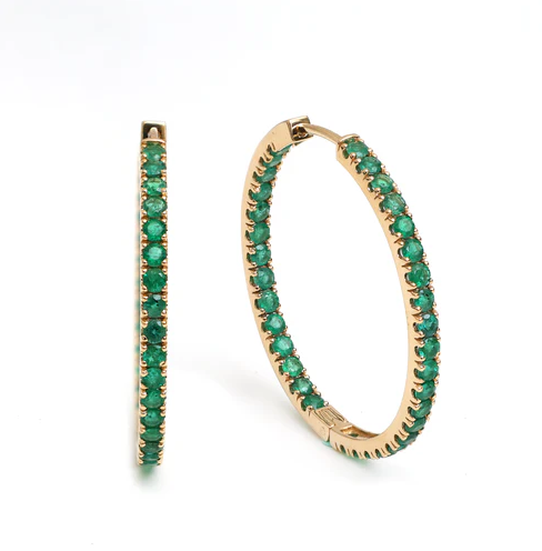 Emerald Round Big Hoops Thin Earrings