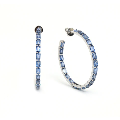 Blue Sapphire Emerald Cut Hoops