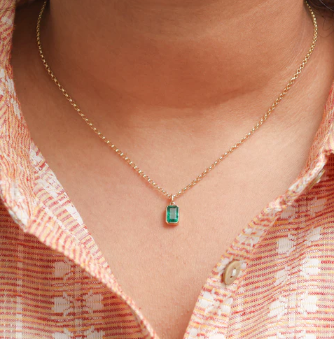 Emerald Octagon Bezel Set Necklace