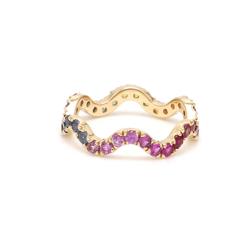 Rainbow Sapphire Wavy Ring