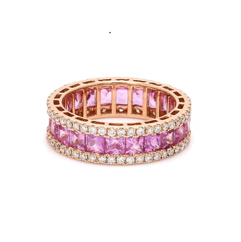Pink Sapphire Princess Cut Diamond Ring