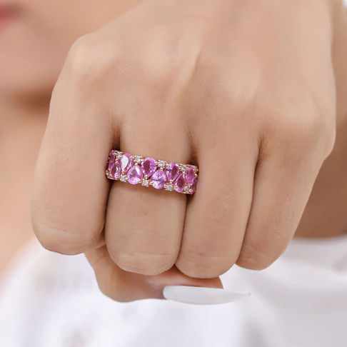 Pink Sapphire Pear Upside Down Eternity Band Diamond Ring