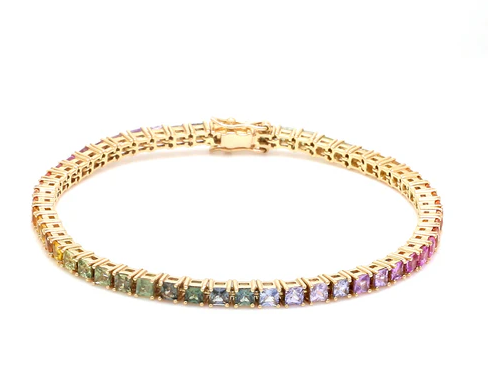 Rainbow Sapphire Princess Cut Tennis Bracelet