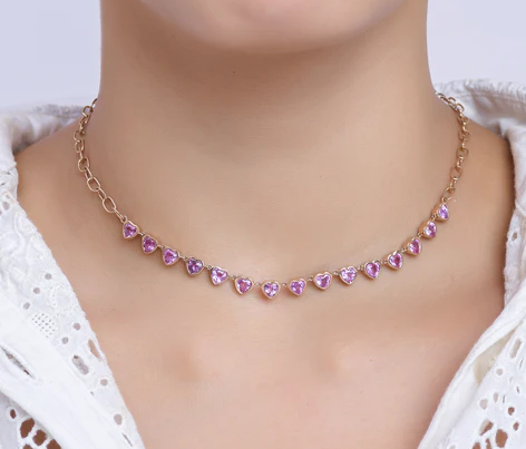 Pink Sapphire Heart Paperclip Chain Necklace