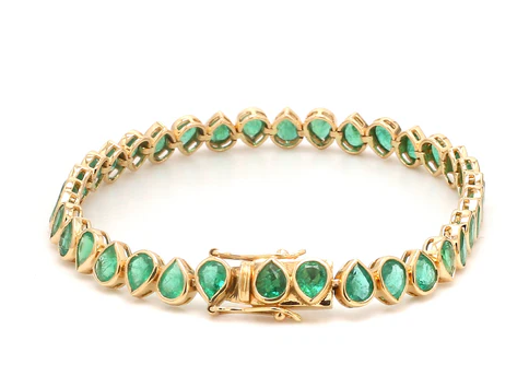 Emerald Pear Bezel Set Upside Down Bracelet