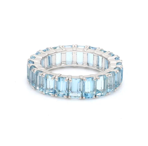 Aquamarine Octagon Eternity Band Ring