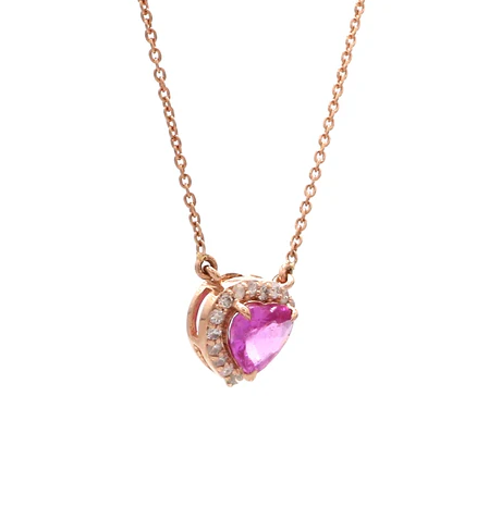 Pink Sapphire Heart With Diamond Pendant Gold