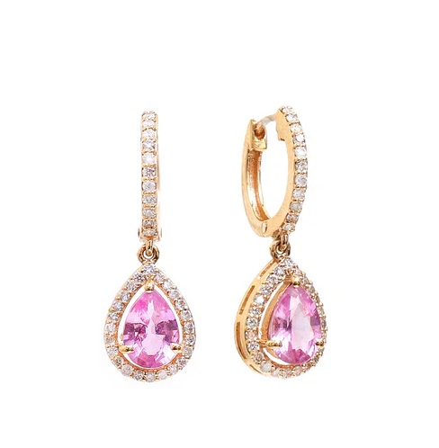Pink Sapphire Pear Diamond Earrings