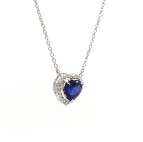 Blue Sapphire Heart and Diamond Necklace