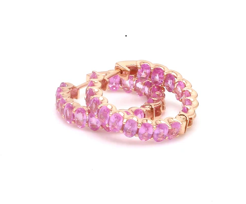 Pink Sapphire Oval Mini Hoops