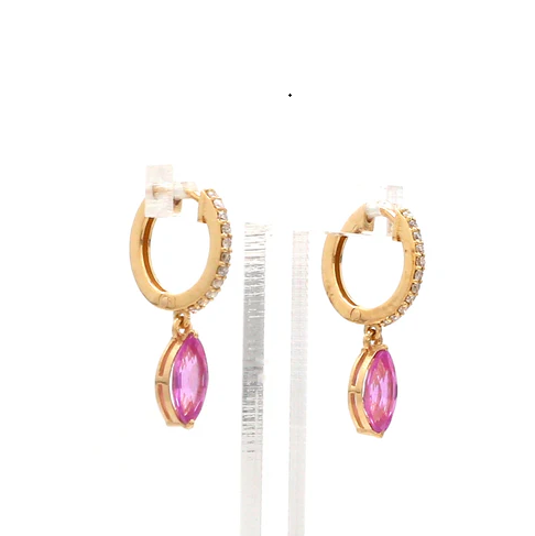 Pink Sapphire Marquise Mini Huggies Earrings