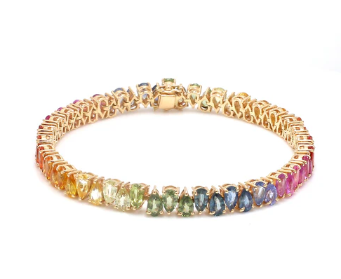 Rainbow Sapphire Pear Upside Down Tennis Bracelet