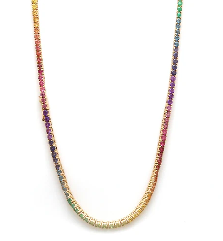 Rainbow Gemstone 2MM Round Tennis Necklace