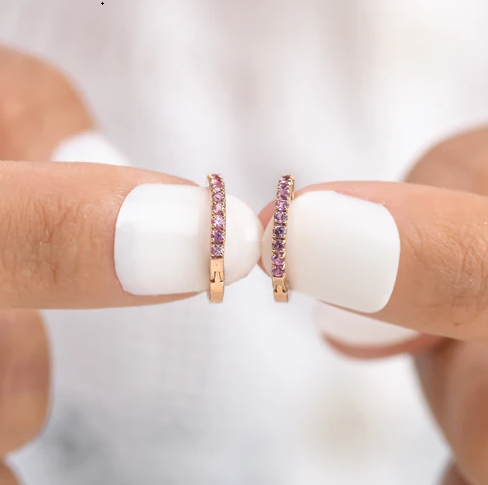 Pink Sapphire Mini Hoops