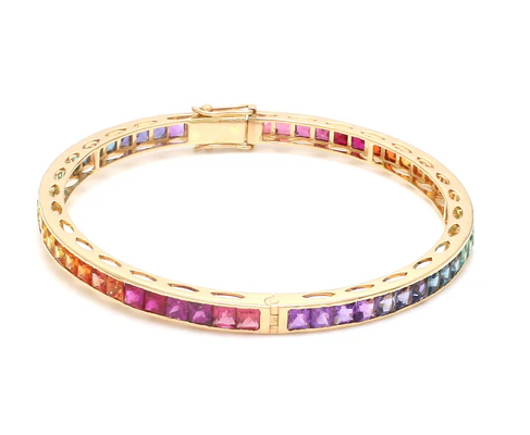 Rainbow Gemstone Princess Cut Bangle
