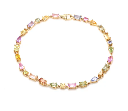 Rainbow Sapphire Pastel Shade Mix Shape Tennis Bracelet
