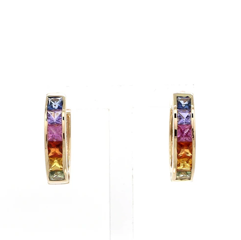 Rainbow Sapphire Princess Cut Small Hoops