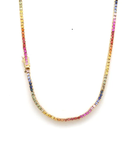 Rainbow Sapphire 2MM Tennis Necklace