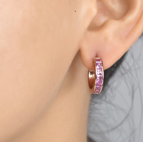 Pink Sapphire Princess Cut Huggies