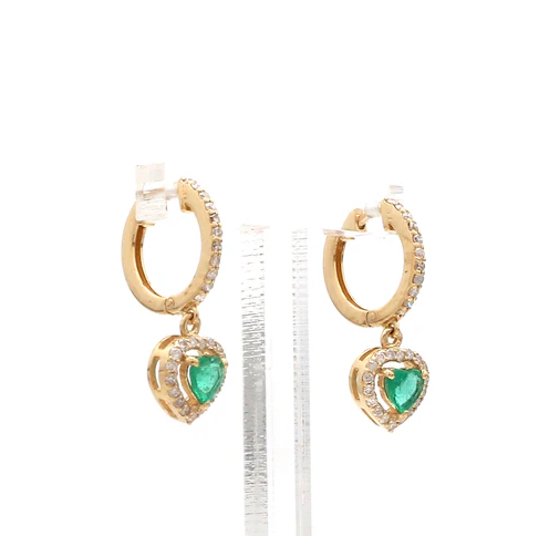 Emerald Heart and Diamond Mini Huggies Earrings