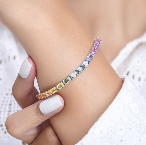Rainbow Sapphire Big Emerald Cut Bracelet