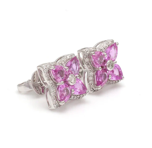 Pink Sapphire Diamond Pear Earring Studs