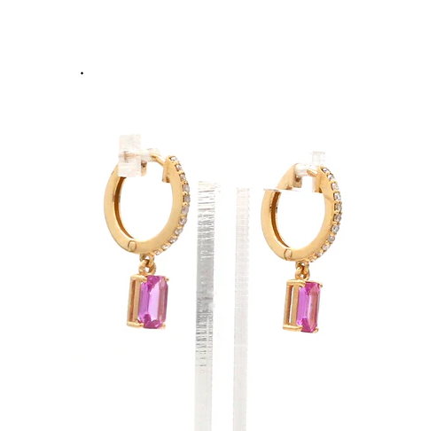 Pink Sapphire Octagon Mini Huggies Earrings
