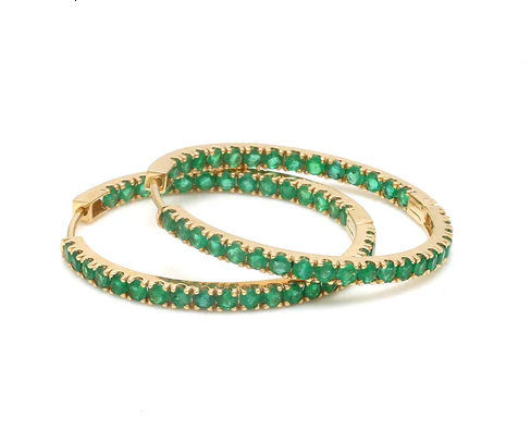 Emerald Round Big Hoops Thin Earrings