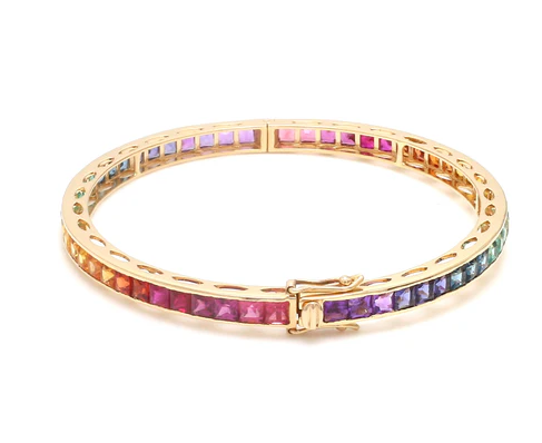 Rainbow Gemstone Princess Cut Bangle
