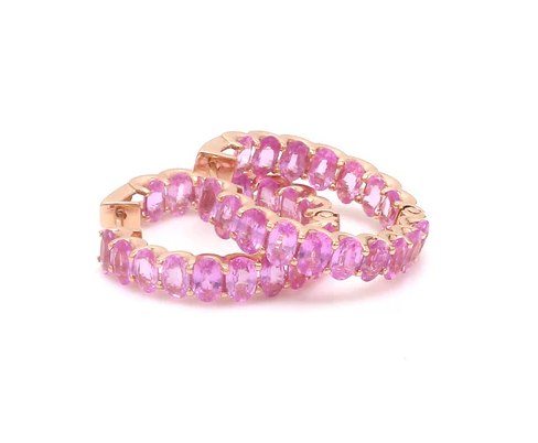 Pink Sapphire Oval Mini Hoops