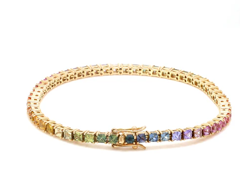 Rainbow Sapphire Princess Cut Tennis Bracelet