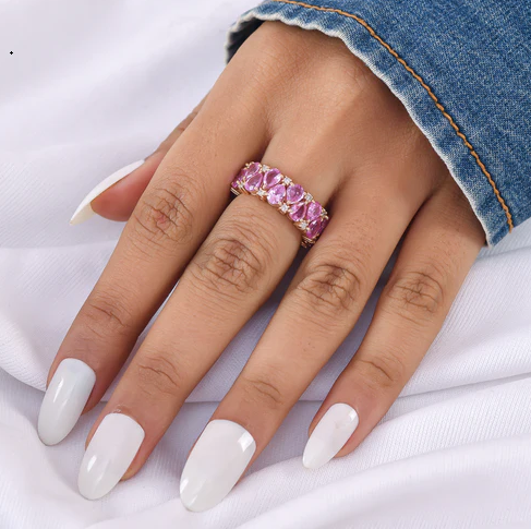 Pink Sapphire Pear Upside Down Eternity Band Diamond Ring
