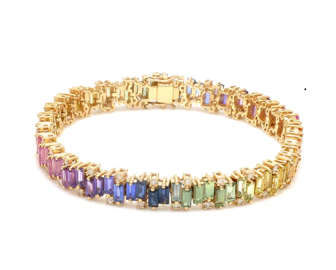 Rainbow Sapphire Baguette Zig Zag Bracelet