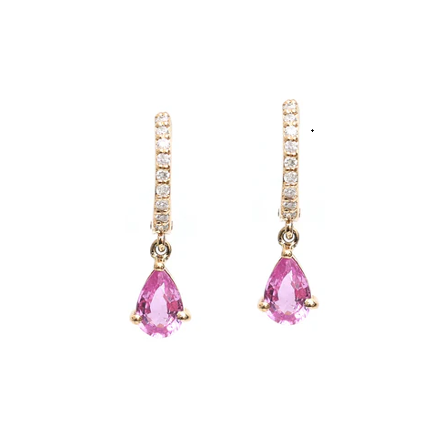 Pink Sapphire Pear Diamond Mini Huggies Earrings